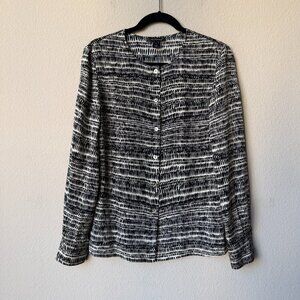 St. John Black White Abstract Silk Button Up Blouse Size 8